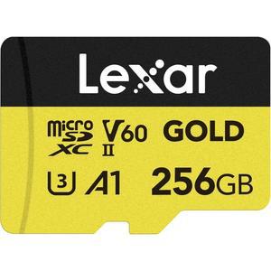 Lexar 256GB 프로페셔널 골드 마이크로 SD 카드, UHS-II, C10, U3, V60, A1, 풀 HD, 4K, 최대 280/180MB/s microSDXC 메모리 드론, 액션 카메라, 휴대용 게임 장치(LMSGOLD256G-BNNNG)용