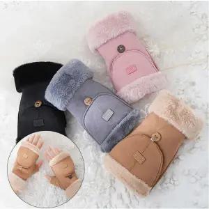 [ETN]뽀송털 플립 스웨이드 오픈 벙어리장갑 여성 겨울 방한 퍼장갑 털장갑 장갑 터치