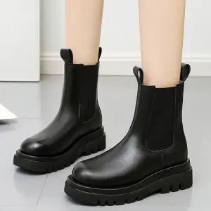 겨울용 기모 여성 첼시 부츠 통굽 앵클 방한 신발 앵클부츠 (WFJ501P)