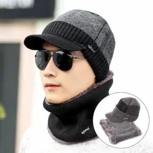 골프방한모자 겨울 골프 등산 넥워머 방한창모자 세트(블랙/그레이)