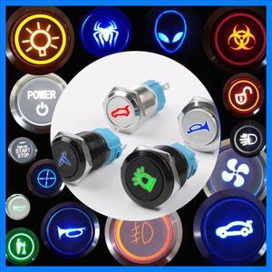 커스텀 패턴 자동차 DIY 방수 LED 라이트 순간 푸시 단추 스위치 래칭 셀프 리셋 심볼 신호 16mm 19mm 22mm