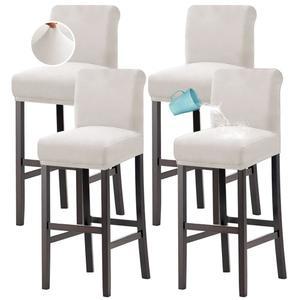 H.VERSAILTEX 100% 방수 바 스툴 커버 스트레치 카운터 펍 의자 슬립커버 식당용 탈착식 부드럽고 두꺼운 솔리드 플리스 패브릭 세트 4, 아이보리