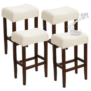 EVOLLER 방수 바 스툴 커버 4개 세트 직사각형 베이지 자카드 신축성 백리스 시트 카운터 슬립 세탁 가능