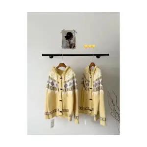 여자 후드 가디건 카디건 울과 노르딕 아일랜드 니트 옐로우 스웨터 가을 겨울 도톰 ST4