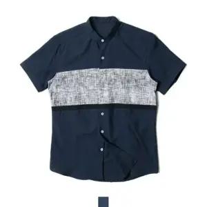 남자 반팔 셔츠 배색 나카라 네이비 (WFK77T1)