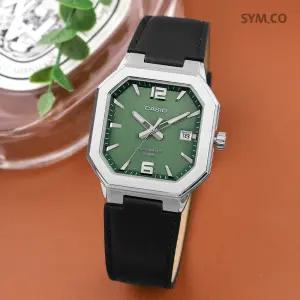 카시오 MTP-B195L-3A 스타일리시 빈티지 사각 금속 텍스쳐 남자 가죽 시계 d