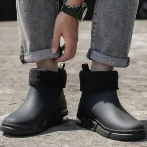 남성 무광 기모안감 패션 방수 방한 레인부츠