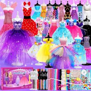 6 마네킹을 가진 소녀들을 위한 Sunrad 1500+ PCS 패션 디자이너 키트 인형 옷 만들기 장난감을 DIY 예술