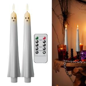 캔들 할로윈 무연 테이퍼 캔들 배터리 작동 타이머 LED 창문 거실 침실 휴일용 촛대