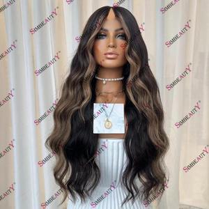 얼굴 마사지 바디 웨이브 V 부분 인간의 머리카락 저조도 밝은 갈색 가발 흑인 여성을위한 250 밀도 Gluele