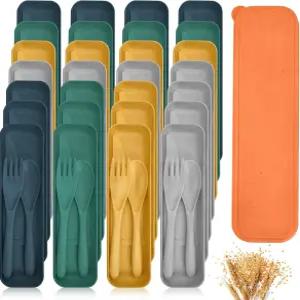 60세트 밀짚 은식기 세트 벌크 커틀러 도시락 액세서리 재사용 가능한 여행 도구 크리스마스 용품 캠핑