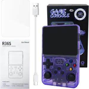 새롭게 업그레이드된 퍼플 R36S 레트로 핸드헬드 비디오 게임 콘솔 리눅스 시스템 3.5인치 IPS 화면 128G