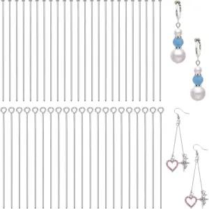 PH PandaHall 400pcs 304 스테인리스 스틸 아이핀 플랫 헤드 핀 50mm 스트레이트 메탈 귀걸이 팔찌 목걸이