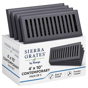 [미국배송] 시에라 그레이 마감의 4인치 X 10인치 현대 디자인 플로어 레지스터 케이스 5 | 홈 플로어용 통풍구 커버 - 올바른 에어 크기를 위한 덕트 개구부 측정