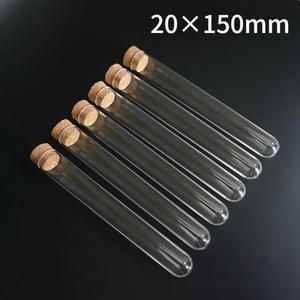 학교실험실 유리 제품 코르크 마개와 10pcs 20x150mm 투명 플라스틱 둥근 바닥 튜브