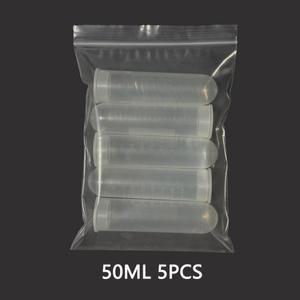 50ML 5PCS 원심 분리기 튜브 바이알 실험실 샘플 표본 보관 투명 플라스틱 컨테이너 공급품