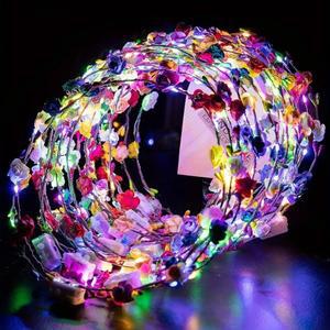 10pcs LED 꽃 머리띠 조명 꽃 화환 꽃 머리 장식 꽃 머리 장식 여자 여자 헤어 액세서리