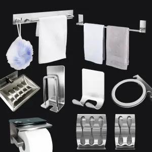 접착식 욕실 악세사리 / 수건걸이 휴지 칫솔 면도기 양치컵 걸이 드라이기 거치대