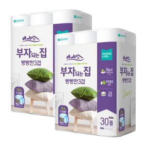 모나리자 부자되는집 빵빵 3겹 데코 30롤 2팩 화장지 휴지