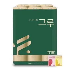 그루 오리지날 무표백 천연펄프화장지 3겹 30m 30롤 1팩+포켓 휴대티슈 10매 2개