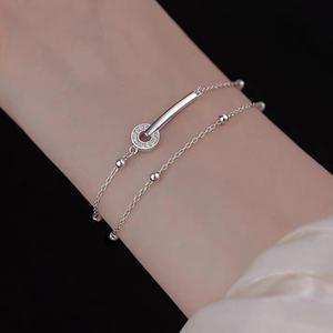 925 더블 레이어 링 볼 체인 은팔찌