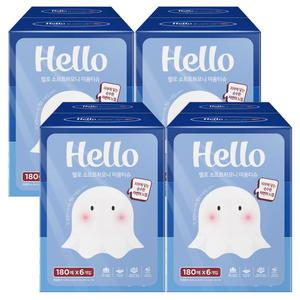 헬로 소프트 하모니 천연펄프 미용티슈 180매 6입 x4개
