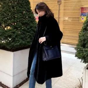 밍크롱코트여성털코트 파티 중년여성겨울코트 모임 퍼 코디 여자 연말 페이크 룩 검정