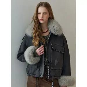 [하프클럽/]폭스 퍼 트리밍 루즈핏 데님 자켓