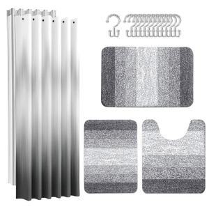 브리튼즈 그레이 스트라이프 욕실 세트 샤워 커튼과 러그 옴브레 모던 추상 빈티지 방수 샤워 커튼 라이너 욕실 장식 및 액세서리 후크를 위한 부드러운 논슬립 목욕 매트