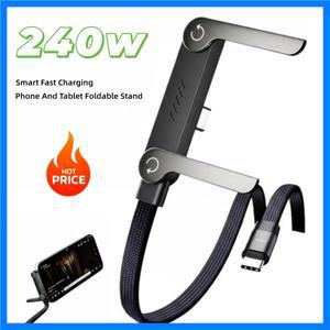 스마트 고속 충전 240W 데이터 케이블 고속 충전 케이블 휴대폰 및 태블릿 접이식 스탠드 2 in 1 범용 데이
