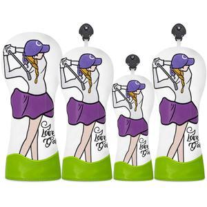 골프 클럽 보호 커버, 보라색 소녀 스윙 패턴 디자인, 세련되고 내구성이 뛰어난 클럽 헤드 커버, 골프 액세서리