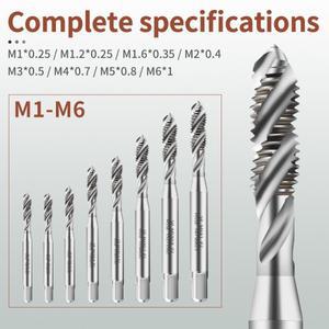 HSSE 1세트 M1-M6 머신 플매트 카펫 러그 탭 나사 가공 공구 스파이럴 드릴 M1 M1.2 M2 M3 M4 M5 M6