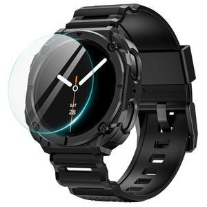 갤럭시 워치용 고튼 러기드 밴드 8 울트라 케이스, 및 스크린 프로텍터 워치 소프트 실리콘 스트랩, 남성용 보호 커버 - 블랙