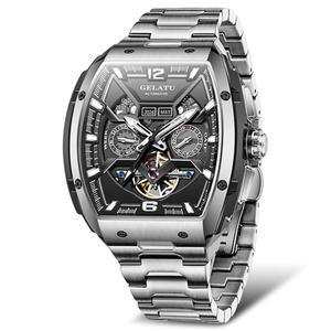 남성용 럭셔리 사파이어 크리스탈 방수 사각 빅 다이얼 기계식 시계 남성 자동 스켈레톤 투어빌론 셀프 와인딩 드레스