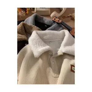 포뇨2 남성 코듀로이 후드 가을 겨울 기모 도톰 스웨이드 톱 칼라 배색 코트 OPH4