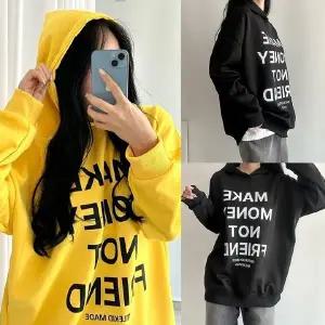 메이크머니흐티 박시 레터링 프린팅 캐주얼 꾸안꾸 긴팔티 흐 무지 여성 흩 (WFK5T4T)