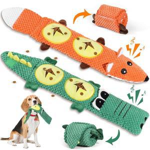 QWYXZZ 공격적으로 씹는 강아지를 위한 2팩 강아지 장난감 - 인터랙티브 강아지 장난감, 스퀴커 및 충전재 없는 인터랙티브 강아지 츄잉 장난감 (소형 및 중형견에 적합)