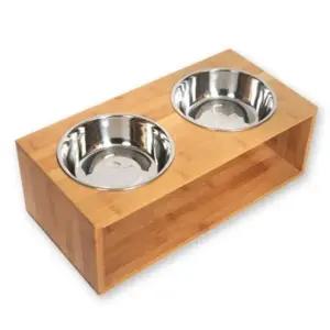 애완견 대나무 식기 고급 애견 사각 식탁 원목 WD52 반려동물 급식기 (WFK6ND9)