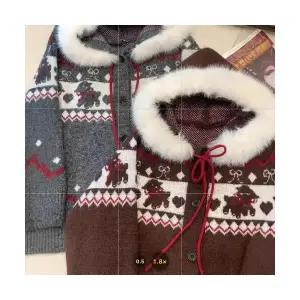 여자 후드 가디건 카디건 스웨터 가을 겨울 빈티지 자카르 니트 ST4