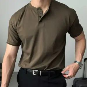 남성 헨리넥 반팔 티셔츠 기본 무지 캐주얼 데일리 (WFJ7G2B)