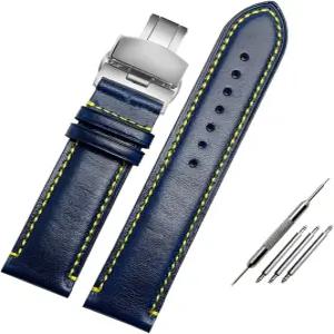 KLVN 대체 시민 AT8020 JY8078 손목밴드 순정 가죽 스트랩 23mm 블루 워치 밴드 접이식 버클 팔찌 포함