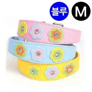 플라워 목줄 샤이니 가죽목줄 블루 지엠펫 강아지 M (WFJ7U8O)