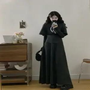 여자정장세트 추동 니트 스카프 망토+저고리+롱스커트 빅사이즈 세트 원템4