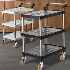 주방 이동식 선반 다용도 3단 트롤리 이동식 서빙 카트 웨건 스테인레스 알루미늄 바퀴형 조리대 사무실