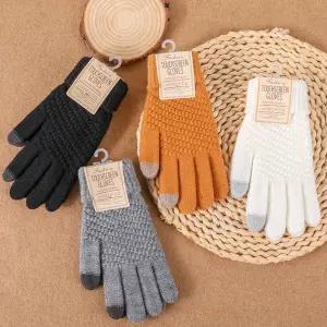 겨울 배색 포인트 기모 와플니트 스마트폰 터치장갑 예쁜겨울장갑