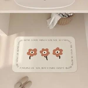 빨아쓰는 미니멀플라워 규조토발매트 푹신한 딥브라운 욕실앞매트