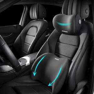 소투바 자동차 요추 지지 베개 및 목 키트, 인체공학적 카시트 헤드레스트 쿠션, 허리 를 위한 조절 가능한 스트랩, 사무용 의자/트럭/휠체어(블랙)용