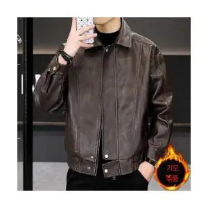 키체샵 남성 항공 점퍼 기모 도톰터틀넥 가죽 재킷 가을 겨울 캐주얼 코트 HO4