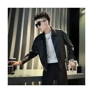 키체샵 남성 항공 점퍼 가죽 코트 가을 겨울 럭셔리 터틀넥 재킷 짧은 가운 HO4