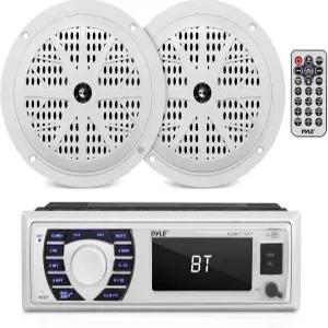 파일 마린 리시버 및 스피커 키트 - 인대시 LCD 디지털 스테레오 내장 블루투스 마이크 포함 AM FM 라디오